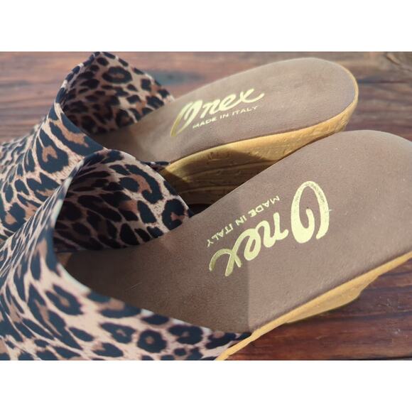 Onex Christina Cork Wedge Sandal Leopard Print Women’s 41 US 8.5 Made In Italy - Picture 3 of 7
